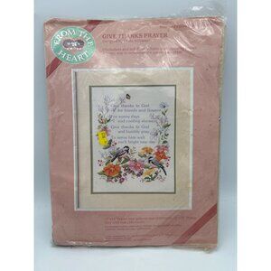 Dimensions Cross Stitch Kit Give Thanks Prayer Nature Birds Flower Vintsge 1980s